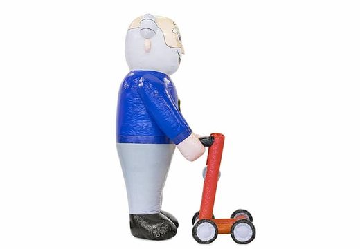 Opblaasbare Abraham pop oud met rollator in de tuin blikvanger te koop voor 50 verjaardag feest jubileum bij JB Inflatables