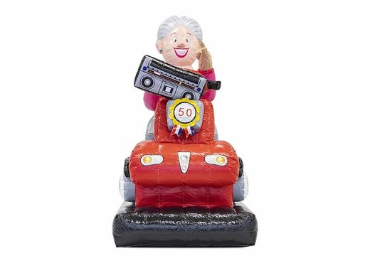 Opblaasbare Sarah pop blikvanger scootmobiel kopen voor verjaardag 50 jubilaris bij JB Inflatables