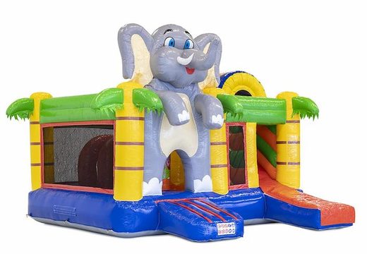 Multiplay springkussen met olifant thema inclusief glijbaan en obstakels bestellen voor kinderen
