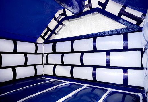 Slide combo opblaasbaar springkussen met glijbaan in kasteel thema met blauw en wit kopen voor kinderen