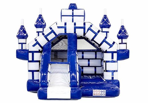 Bestel slide combo opblaasbaar springkussen met glijbaan in kasteel thema met blauw en wit voor kinderen