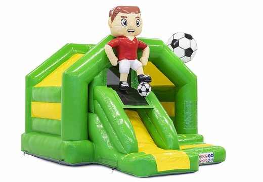 Slide combo opblaasbaar springkussen met voetbal thema in het groen bestellen voor kinderen
