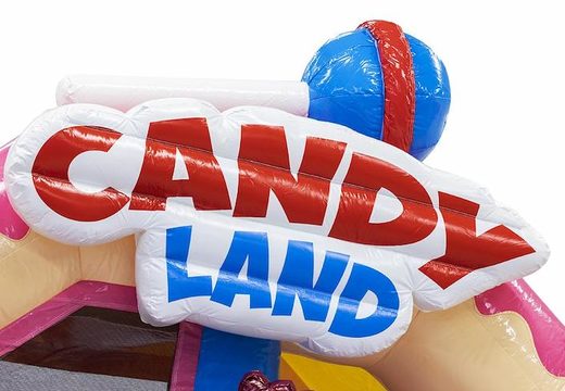 Bestel slide combo opblaasbaar springkussen met glijbaan in candy thema voor kinderen