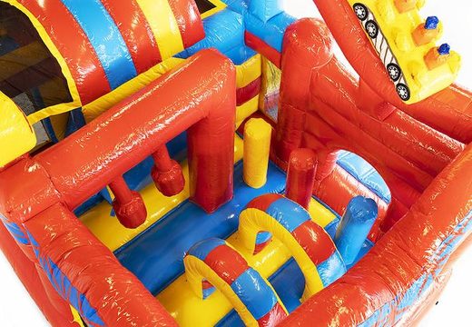 Multiplay rollercoaster luchtkussen met een glijbaan, leuke objecten op het springvlak en opvallende 3D objecten kopen voor kids. Bestel opblaasbare luchtkussens online bij JB Inflatables Nederland