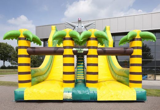 Opblaasbare jungleworld slide met grappige 3D-figuren en kleurrijke prints kopen voor kinderen. Bestel opblaasbare glijbanen nu online bij JB Inflatables Nederland