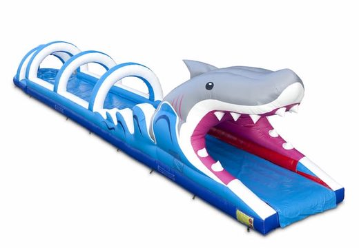 Spectaculaire opblaasbare haai buikschuifbaan 18meter lang bestellen voor kids. Koop opblaasbare buikschuifbanen nu online bij JB Inflatables Nederland