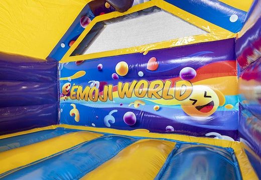 Opblaasbaar luchtkussen met glijbaan in emoji thema bestellen voor kinderen 