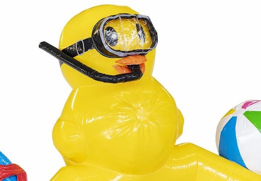 Opblaasbaar springkussen duck world geel blauw met eend erop kopen voor kinderen