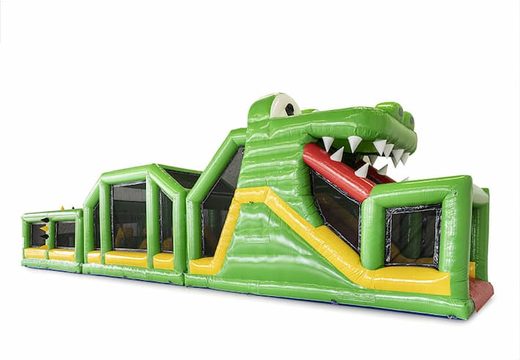 Stormbaan 19 meter lang in thema krokodil met passende 3D objecten bestellen voor kids. Koop opblaasbare stormbanen nu online bij JB Inflatables Nederland