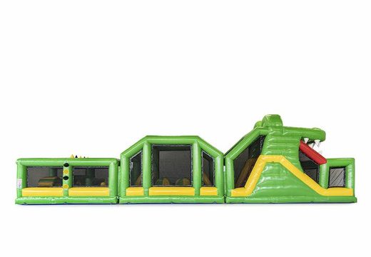 Hindernisbaan 19 meter lang in thema krokodil met passende 3D objecten voor kinderen kopen. Bestel opblaasbare stormbanen nu online bij JB Inflatables Nederland