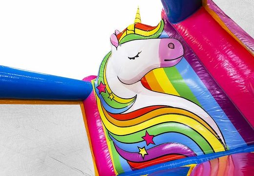 compact opblaasbaar luchtkussen met glijbaan in unicorn thema te koop