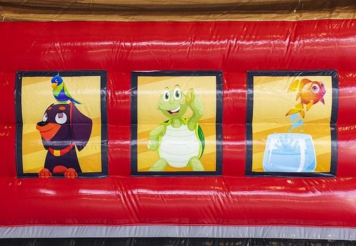 Springkussen luchtkussen met glijbaan in dierenhotel thema bestellen voor kinderen