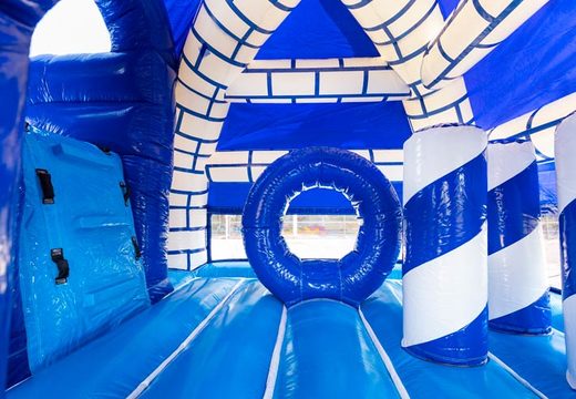 Opblaasbaar multiplay super springkussen met glijbaan in kasteel thema blauw kopen