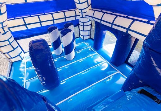 Opblaasbaar multiplay super springkussen met glijbaan in kasteel thema blauw bestellen 