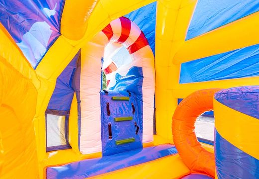 Inflatable luchtkussen met spring gedeelte en glijbaan in rubber eend thema kopen voor kinderen