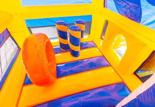 Inflatable luchtkussen met spring gedeelte en glijbaan in rubber eend thema bestellen voor kinderen