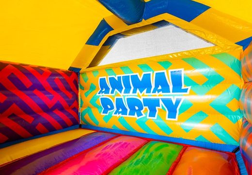 Opblaasbaar luchtkussen met glijbaan in animal party en veel vele kleuren kopen voor kinderen