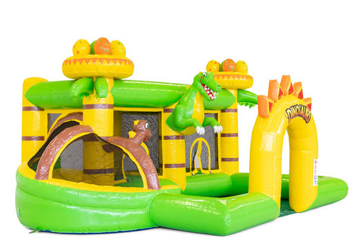 Gekleurde inflatable park in Dino thema bestellen voor kinderen. Koop springkussens online bij JB Inflatables Nederland 