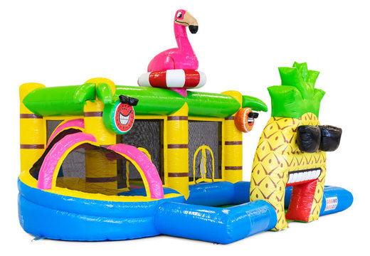 Gekleurde inflatable park in Flamingo thema bestellen voor kinderen. Koop springkussens online bij JB Inflatables Nederland 