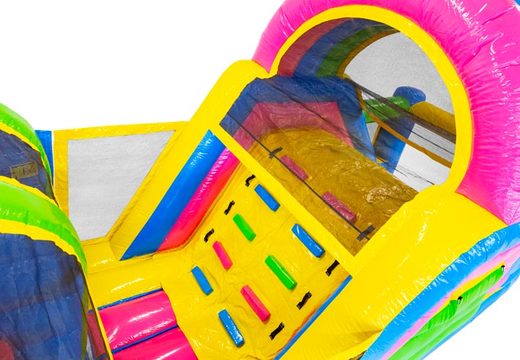 Koop 13 meter lange opblaasbare Happy Color stormbaan voor kinderen. Bestel opblaasbare stormbanen nu online bij JB Inflatables Nederland