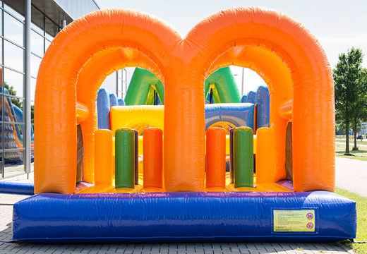 Dubbele 27 meter lange stormbaan in vrolijke kleuren voor kids kopen. Bestel opblaasbare stormbanen nu online bij JB Inflatables Nederland