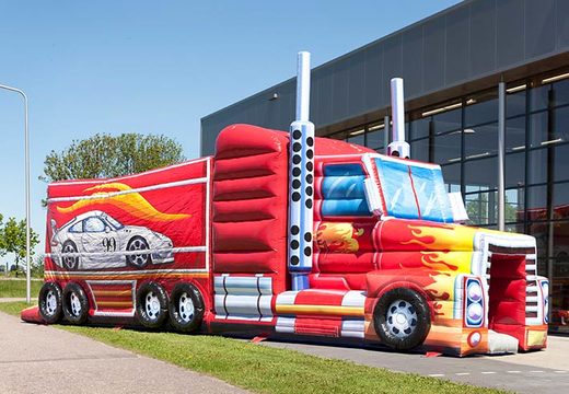 Springkussen met vrachtwagen thema in rode kleur