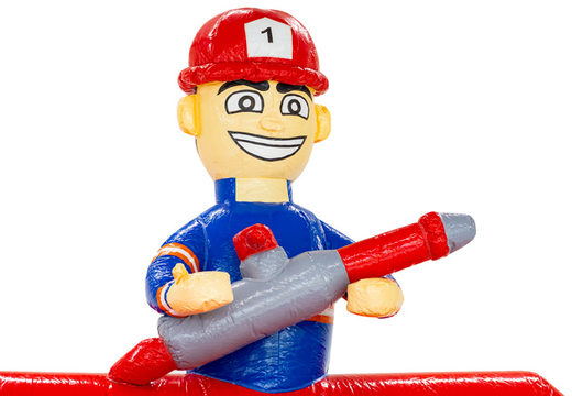 3D figuur op springkussen Dubbelslide brandweerman met brandslang thema brandweer