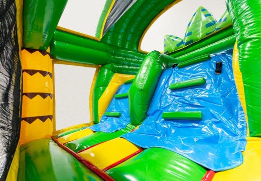 Klimwand van Multiplay dubbelslide krokodil thema blauw geel groen